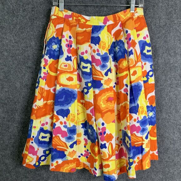 Liz Claiborne Pleated Bright Floral Skirt 100% Linen Pockets Cotton Lined Sz 10 - Picture 6 of 9